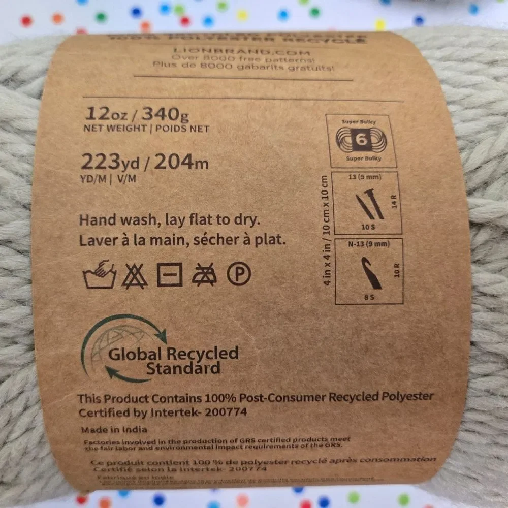 Lion Brand Re-Spun 2 JUMBO SKEINS PUMICE STONE 12 Oz